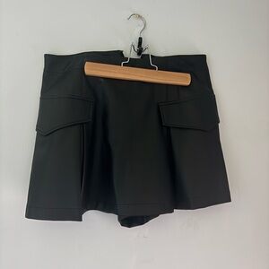 Anthropologie Black Leather Skort with Flap Pockets